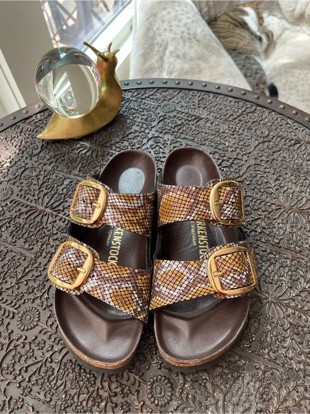 BIRKENSTOCK ARIZONA BIG BUCKLE SANDALS IN PYTHON BROWN 37 6